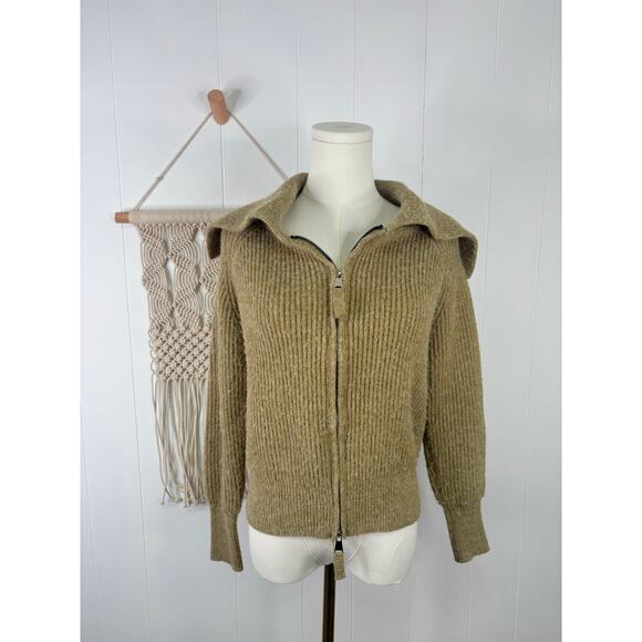 Emerson Lang Zip Up Ribbed Sweater Womens Medium Tan Camel - Picture 1 of 7